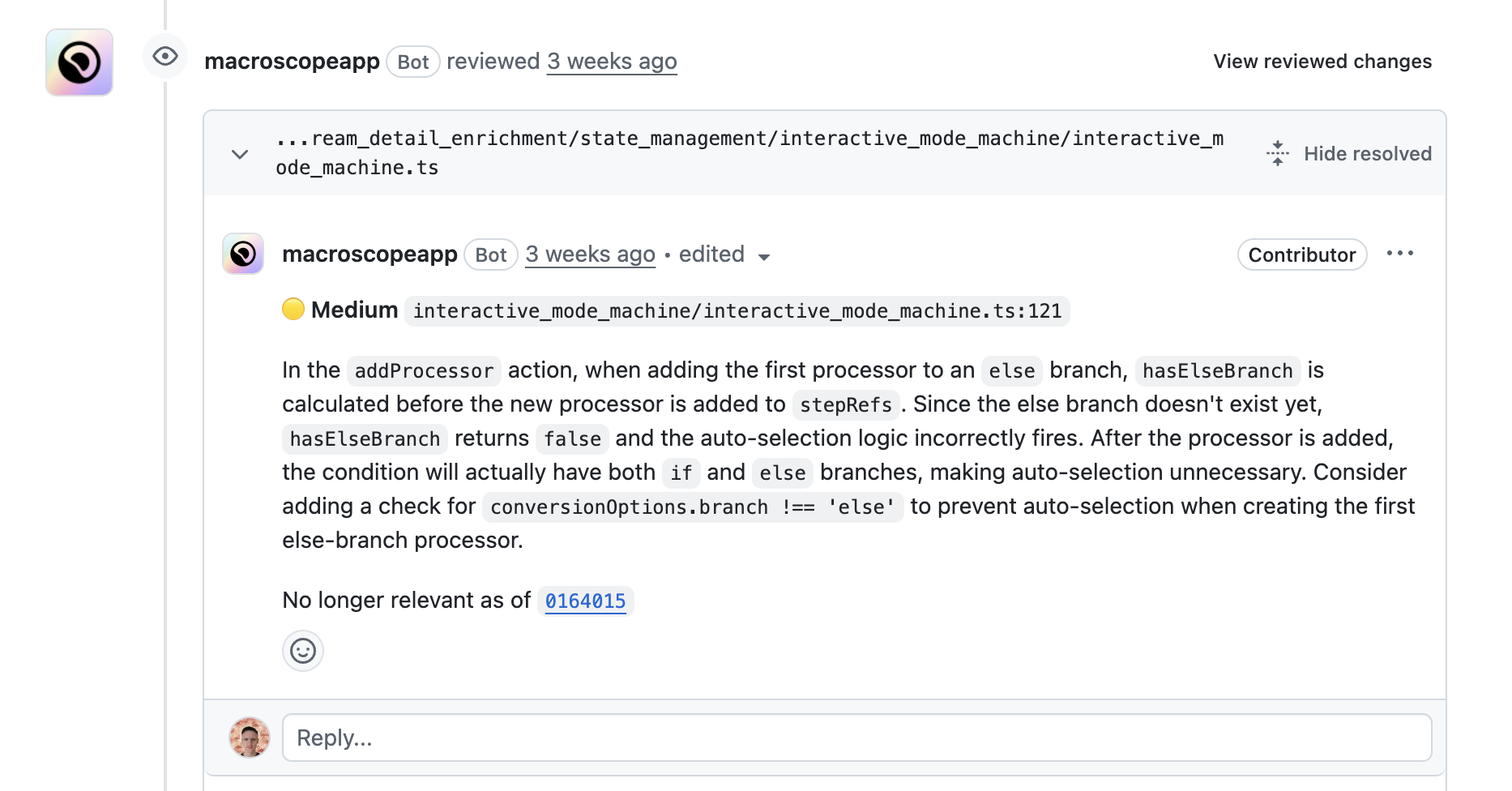 Macroscope code review screenshot